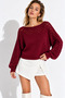 Women's Burgundy Braided Openwork Boat Neck Knitwear Sweater - 4