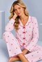 Women's Patterned Bow Detailed Buttoned Long Sleeve Muslin Pajama Set