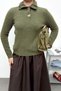 Women's Stand Collar Buttoned Knitwear Khaki - 27K 5178 - 2