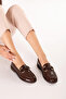 Women's Genuine Leather Buckle Loafer Shoes Crm.181 Brown Croco - 5