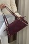 Women's Burgundy Suede Shoulder Bag - Hand and Shoulder Bag with Gold Detailed Interior Lining - 3