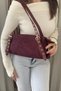 Women's Burgundy Suede Shoulder Bag - Hand and Shoulder Bag with Gold Detailed Interior Lining - 4