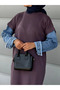 Crew Neck Knit Dress with Denim Detail - Lilac - 2