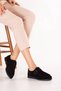 Women's Genuine Leather Buckle Loafer Shoes Hl.33400 Black Suede - 4