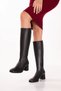 Women's Genuine Leather Square Toe Heeled Boots Shhn.1243 Black - 3