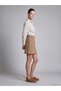 Beige Waist Zippered A-Line Suede Mini Skirt