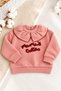 Baby Girl Baby Collar Embroidered Heart Detailed Inside Embroidered 2-Piece Sweatshirt Pants Set Pink 6–24 Months - 6
