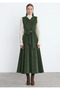 Dark Green Corduroy A-Line Maxi Length Front Buttoned Belted Viola Dress - 8