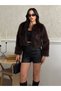 Women's Round Neck Lined Crop Short Fur Coat - 2