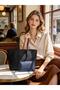 Black Women Tote Bag Set with Navy Pouch, Double-sided Metal Crocodile, Work Shoulder Bag - 3