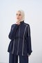 Women's Stripe Detail Adjustable Waist Suit Navy Blue - 2