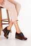 Genuine Leather Women's Wedge Heeled Shoes Msa.1940 Brown Honeycomb - 6