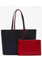 Black Red 2Pcs Tote Bag Set, Double Sided Metal Crocodile Detail