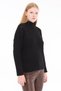 Black Women's 100% Cotton Openwork Ribbed Knit Turtleneck Sweater Trist-6173 - 3