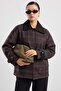 Plaid Patterned Water-Repellent Short Trench Coat with Cape Detail Mürdüm 6942