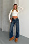Women's Belted Flexible Wide Leg Comfortable Fit Jean Trousers - 4