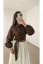 Tie-Front Crop Shirt - Mg - Bitter Brown - 3