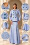 Women's Floral Motif Jacket Skirt Two-Piece Set 6 Buttons– Pearl Stone Embroidered Collar, Lace-Up Back Jacket, Lined Long Skirt - 9