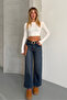 Women's Belted Flexible Wide Leg Comfortable Fit Jean Trousers