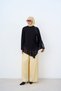 Women's Asymmetrical Cut Front Side Pleated Lace Detail Crew Neck Tunic Black - 3