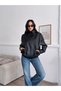 Black Oversize Stand Collar Leather Jacket