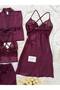 Women's Magic 4-Piece Lace Satin Nightgown, Robe and Shorts Set - 6