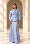Women's Floral Motif Jacket Skirt Two-Piece Set 6 Buttons– Pearl Stone Embroidered Collar, Lace-Up Back Jacket, Lined Long Skirt