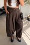 Brown Cuffed Barrel Pants with Pile Detail Per51475