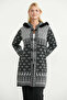 Ethnic Patterned Faux Fur Detailed Long Knitwear Cardigan - Black - 3