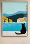 Black Cat by the Pool by the Seashore Framed Painting Cat Poster Modern Wall Decor Kedi18 - 2