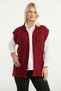 Turn-Down Collar Knitted Vest with Pockets - Burgundy - 2
