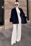 Fox Coat with Fur Sleeves Tsd260352 Navy Blue - 3