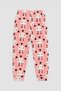 Girl's Rabbit Patterned Soft Velvet Textured Pink Pajama Bottoms - 2