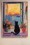 Black Cat in Sunset Window Framed Painting Cat Poster Modern Wall Decor Kedi31 - 2