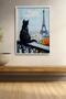Paris Eiffel Tower Scenic Black Cat Framed Painting Cat Poster Modern Wall Decor Kedi15