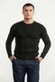 Patterned Crew Neck Knit Sweater - Black