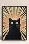 Black Cat Framed Painting with Light Beam Background Cat Poster Modern Wall Decor Kedi02 - 3