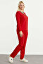 Long Sleeve Viscose Pajama Set - Red - 4