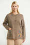 Wool Thick Embroidered Knitwear Jacket - Milk Coffee - 2