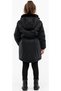 Girl's Black Color Midi Length Coat with Gipeli Belt Detail on the Front, Detachable Hood, Zipper Snap Closure, and Plush Lining. - 4