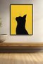 Minimal Black Cat Silhouette on Yellow Background Framed Painting Cat Poster Modern Wall Decor Kedi37