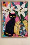 Lily Filled Vase and Black Cat Framed Painting Cat Poster Modern Wall Decor Kedi13 - 2