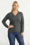 V-Neck Hair Knit Cotton Sweater - Anthracite - 3