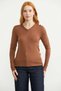 V-Neck Knit Sweater with Cuff Detail - Tile - 2