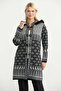 Ethnic Patterned Faux Fur Detailed Long Knitwear Cardigan - Black - 2