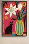 Colorful Floral Vase and Black Cat Framed Painting Cat Poster Modern Wall Decor Kedi14 - 2