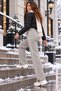 Women's Stone Color 3 Thread Baggy Sweatpants with Stopper and Side Piping - 4