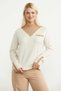 High Collar Patterned Knit Sweater - Stone - 2