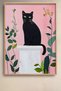 Black Cat on a Column among Flowers Framed Painting Cat Poster Modern Wall Decor Kedi35 - 2