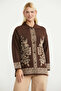 Motifed Thick Wool Knitwear Jacket - Brown - 4